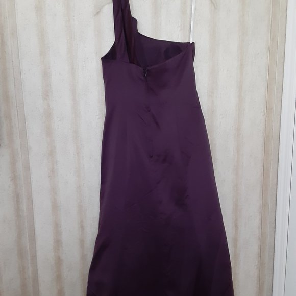 David's Bridal One Shoulder Plum Bridesmaid Dress - Picture 6 of 12